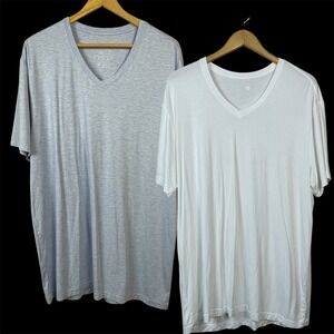 David Archy V-Neck Undershirt Mens XL White Gray Bamboo Rayon 2 Pack Soft Basic